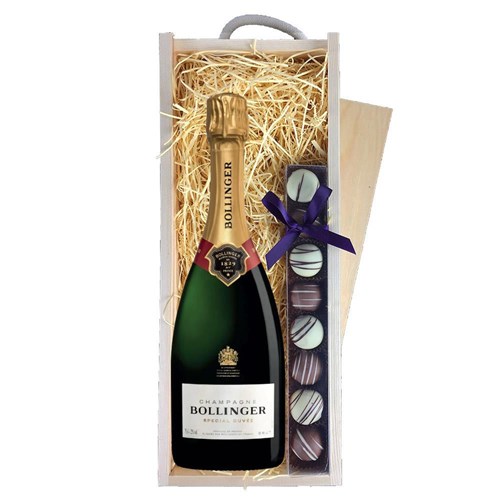 Bollinger Brut Special Cuvee Champagne 75cl & Truffles, Wooden Box